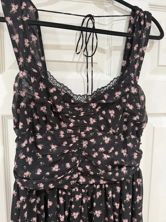 FOR LOVE & LEMONS
NOA MIDI DRESS Black and Floral Size L - Picture 4 of 9